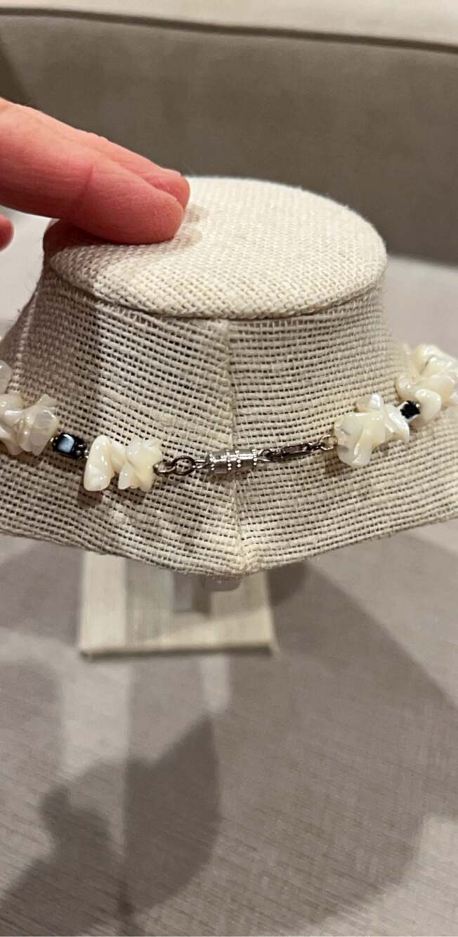 Handmade White & Black Beaded Natural Shell Necklace image 4